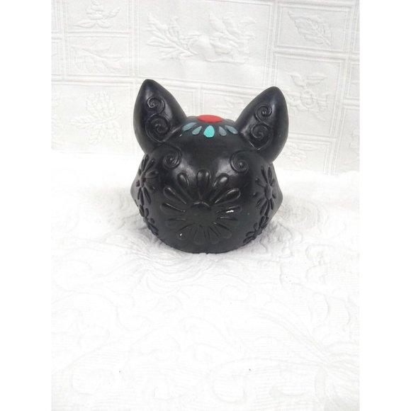 Hobbyist Dia De Los Muertos Plaster Sugar Skull Day Of The Dead cat head 7" - Picture 2 of 12